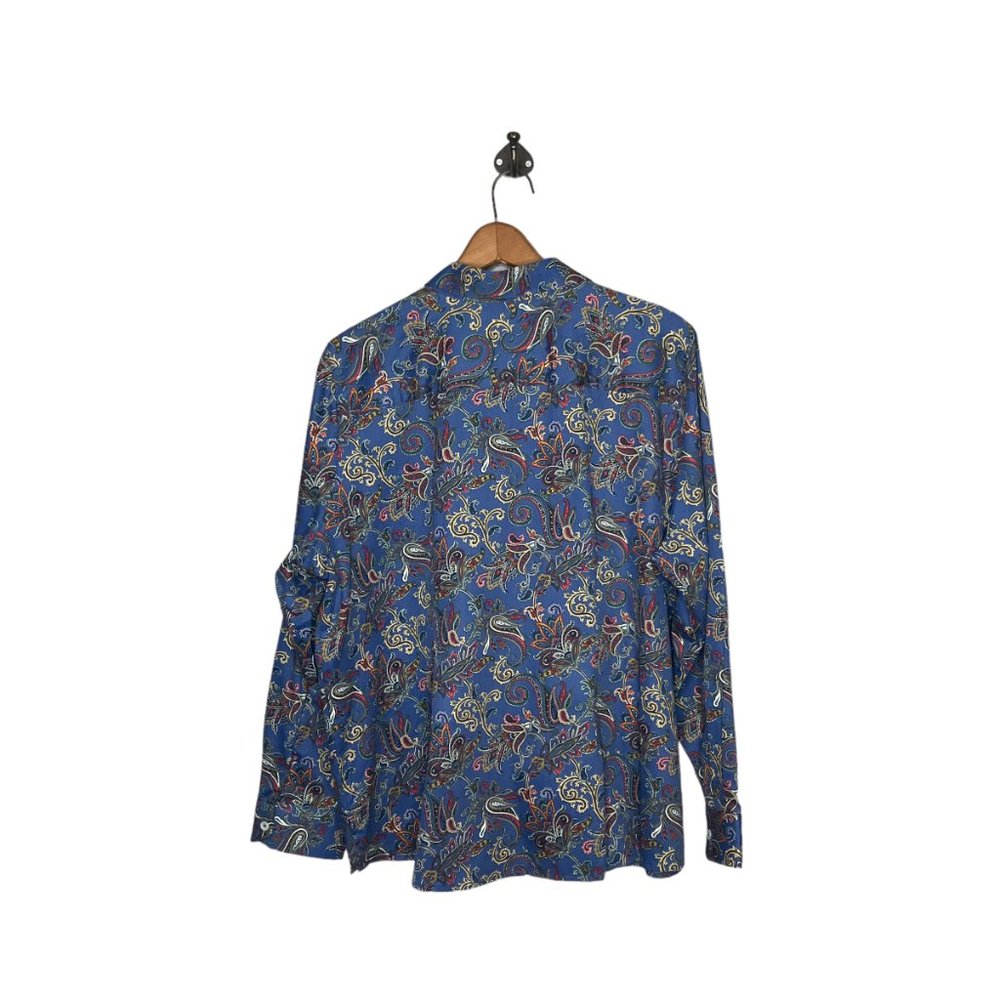 Foxcroft Appleseed's Petites 18 18P Paisley Iris Wrinkle Free Shaped Fit Shirt - Picture 3 of 5